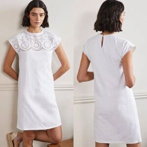 Boden Cutwork Jersey T-shirt Dress White 100% Cotton